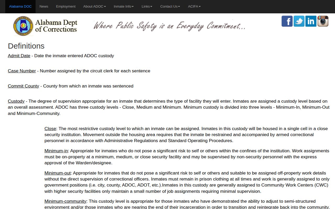 Clay County projected release date ADOC Minimum Release Date definitions
